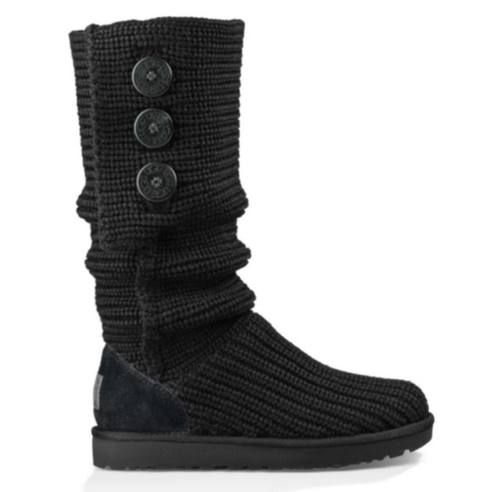 UGG Women's Classic Cardy Button Detail Black Knit Boots